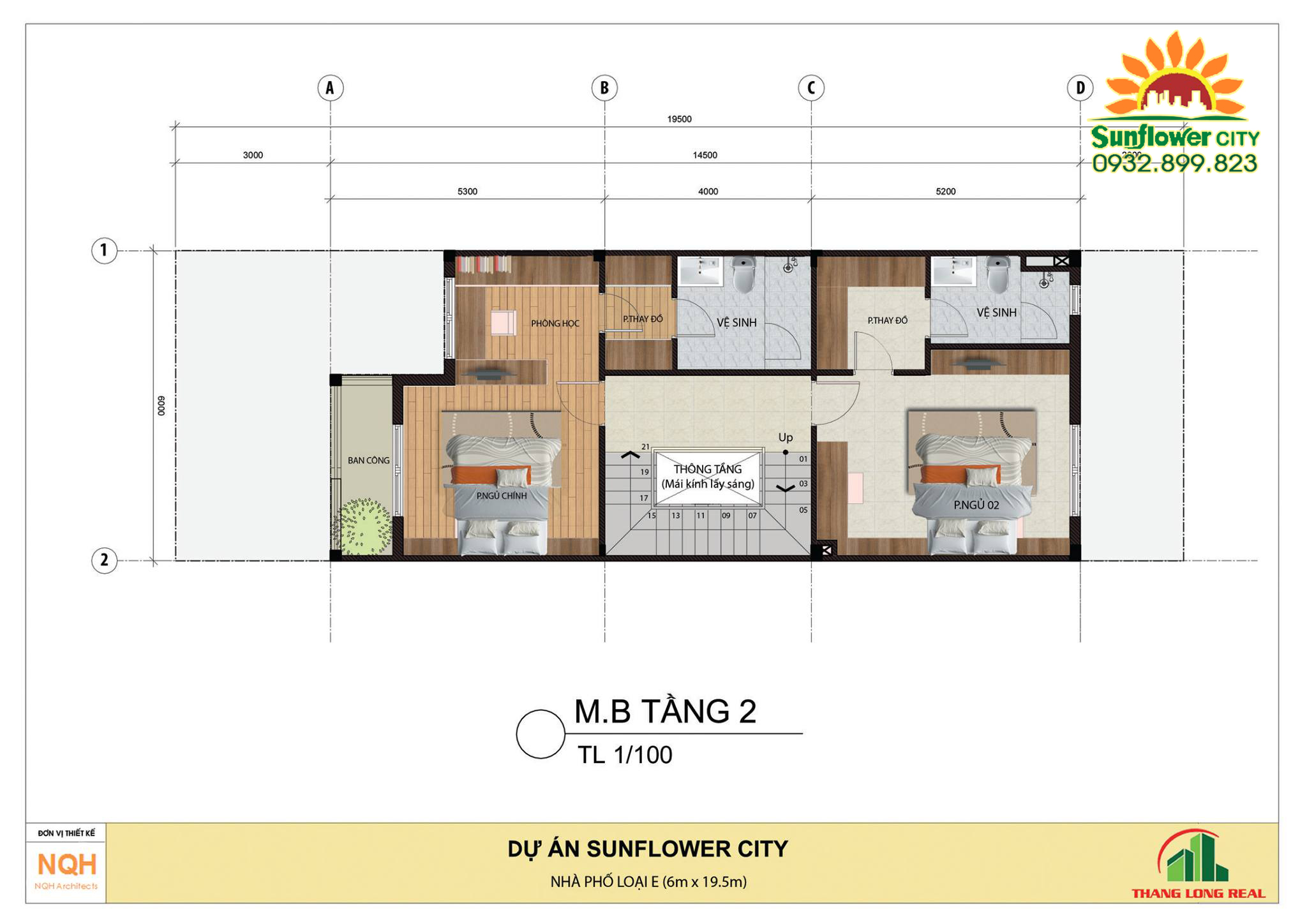 Tầng 2 nhà phố Sunflower city có gara ô tô